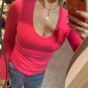Pink Tommy Hilfiger v-neck sweater
